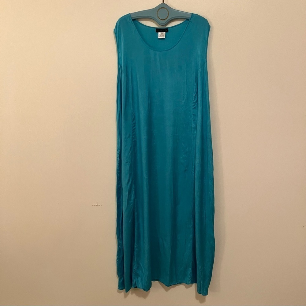 Ulla Popken 2 Piece Sheer Floral Duster Teal A-line Tank Rayon Dress 16/18 - Picture 3 of 12